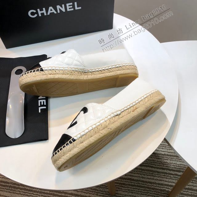 Chanel女鞋 香奈兒頂級版本漁夫鞋 白皮黑皮標  naq1102